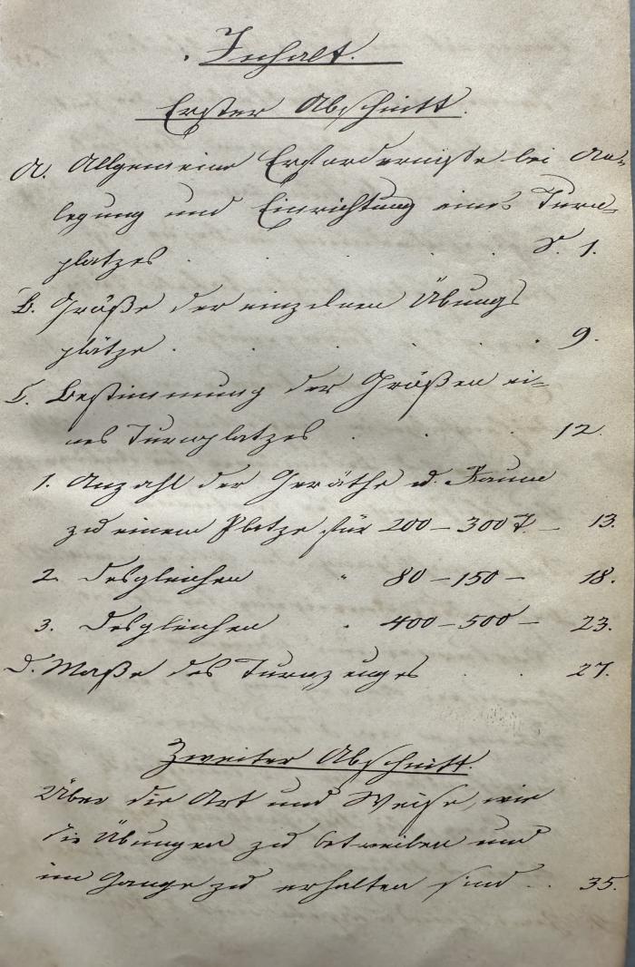 -, Von Hand: Notiz; '[Handschriftliches Inhaltsverzeichnis]
Inhalt
Erster Abschnitt (...)'
