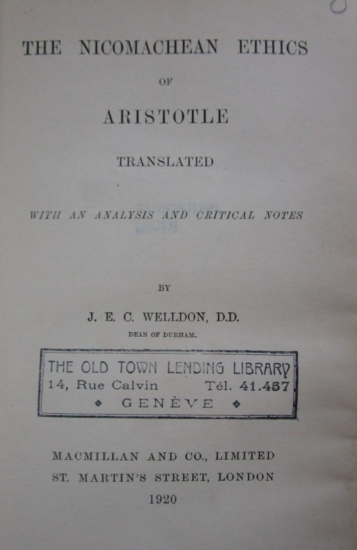 Hk 424: The Nicomachean Ethics (1920)