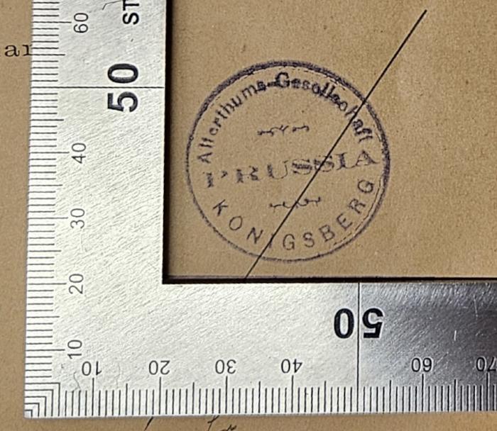 GB M 7696 : Der Fund von Sackrau (1888);-, Stempel: Berufsangabe/Titel/Branche, Ortsangabe; 'Altertums-Gesellschaft Prussia Königsberg' (Prototyp)