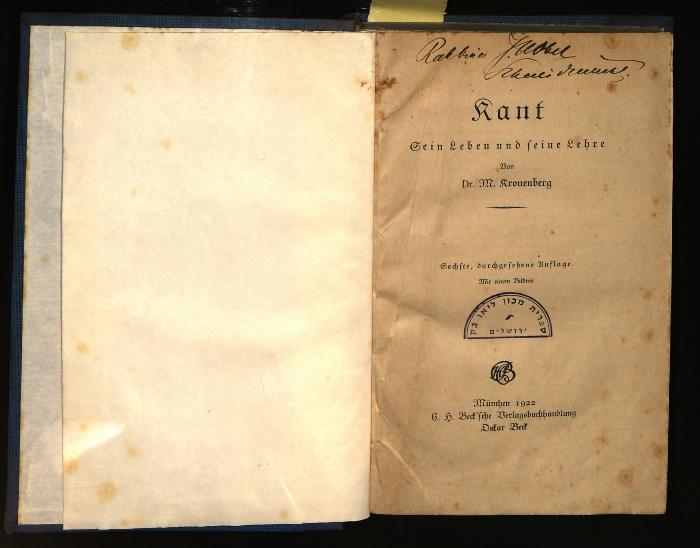 PH I 3730 : Kant, sein Leben und seine Lehre (1922)