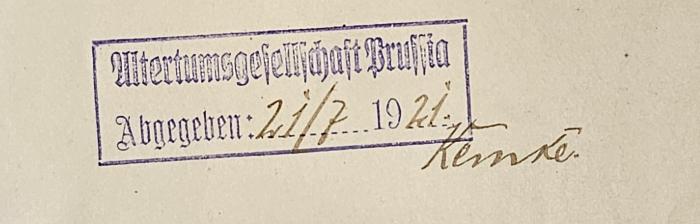 GB M 7696 : Der Fund von Sackrau (1888);-, Von Hand: Name; '[Kemke.][?]'