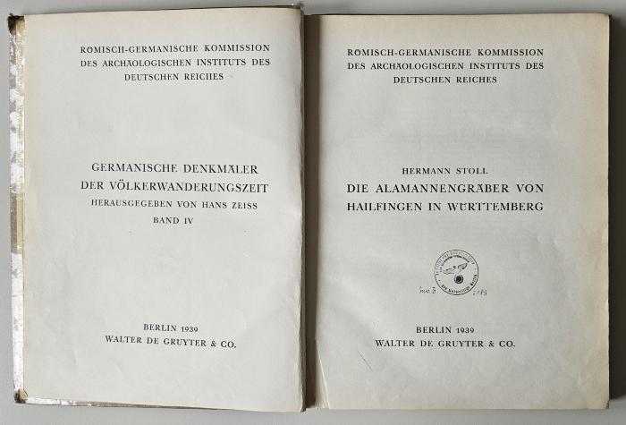 NF 1285 B1 H151 S8 : Die Alamannen Gräber von Haifingen in Württemberg
 (1939)