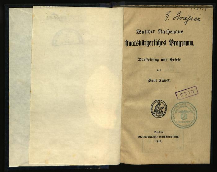 PO II A 889 : Walter Rathenaus staatsbürgerliches Programm (1918)