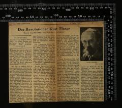 - (Tramer, Hans), Papier: ; 'Die Welt der Literatur 8. Juli 1965

Der Revolutioner Kurt Eisner

[...]'. 