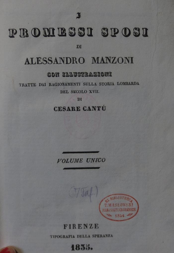 Ct 1452: I promessi sposi. Volume unico (1835)