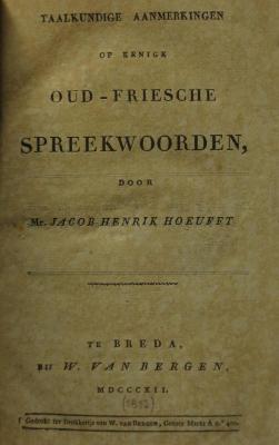 Cr 703: Taalkundige Aanmerkingen op eenige Oud-Friesche Spreekwoorden (1812)