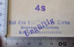 - (Rat des Landkreises Borna, Dezernat Volksbiblung, Kreisbüchereistelle), Stempel: Berufsangabe/Titel/Branche, Ortsangabe; 'Rat des Landkreises Borna
Dezernat Volksbildung
Kreisbüchereistelle'. 