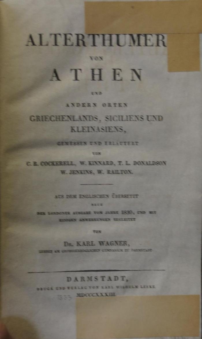 Dd 564 3: Alterthümer von Athen und anderen Orten Griechenlands, Siciliens und Kleinasiens (1833)