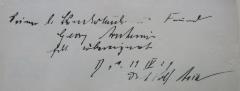 - (Arnheim, Georg;Asch, Adolf), Von Hand: Widmung, Name, Datum, Ortsangabe, Berufsangabe/Titel/Branche; 'Seinem l. [...] u. Freund
Georg Arnheim
frdl. übereignet
B. d. 19. IV. 29
Dr Adolf Asch'. 