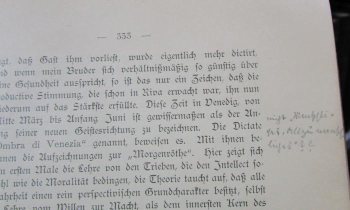 VIII 630: Das Leben Friedrich Nietzsche's. Zweiter Band. Zweite Abtheilung (1904);- (Stern, Erich), Von Hand: Annotation; 'nicht "Menschliches, allzu menschliches"??'. 