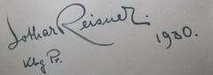 - (Reisner, Lothar), Von Hand: Autogramm, Name, Ortsangabe, Datum; 'Lothar Reisner
Kbg. Pr. 1930.'. 