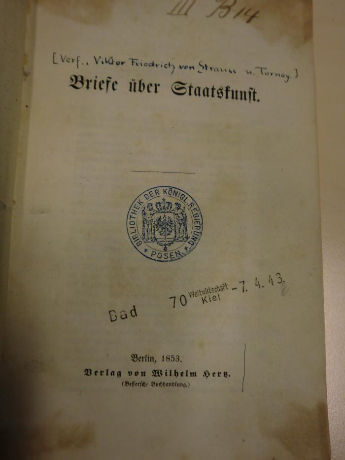 I 24431 : Briefe über Staatskunst (1853)