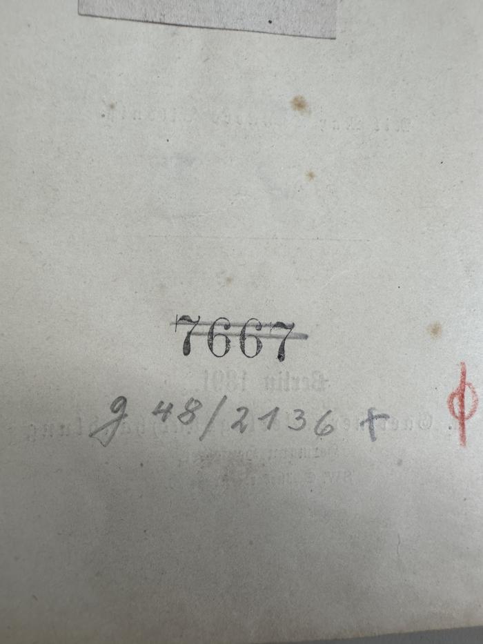 - (Ratsbibliothek (Berlin, Ost);Franz-Mehring-Bibliothek), Stempel: Exemplarnummer; '7667'. 