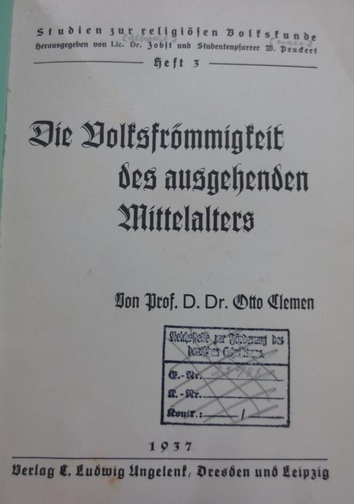 Ul 406: Die Volksfrömmigkeit des ausgehenden Mittelalters (1937)