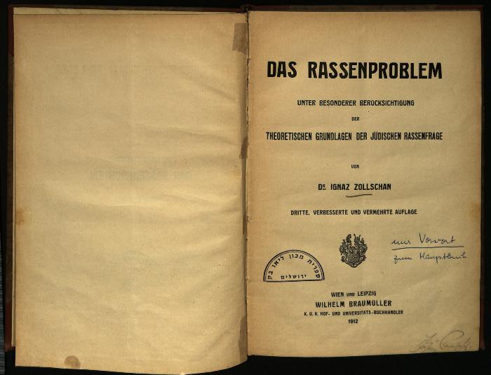 RA 550 A : Das Rassenproblem, unter besonderer Berücksichtigung der theoretischen Grundlagen der jüdischen Rassenfrage (1912)