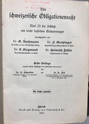 44/7152 Bd. 2 : Das schweizerische Obligationenrecht mit leicht faßlichen Erläuterungen Teil II (1915)