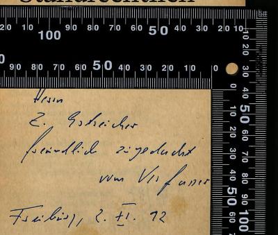 - (Fricke, Weddig;Goldreicher, Z.), Von Hand: Widmung; 'Herrn 
Z. Goldreicher
freundlich zugedacht
vom Verfasser

Freiburg, 7.XI.92'. 