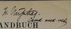 - (Nußhag, Wilhelm), Von Hand: Name, Autogramm; 'W. Nußhag.cand. med. vet.'. 
