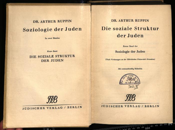 SOZ II 98/288 A : Soziologie der Juden : Die soziale Struktur der Juden. (1930)