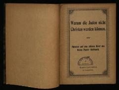 RELJ V 208 : Warum die Juden nicht Christen werden können. Antwort auf den offenen Brief des Herrn Pastor Gebhart. (1899)