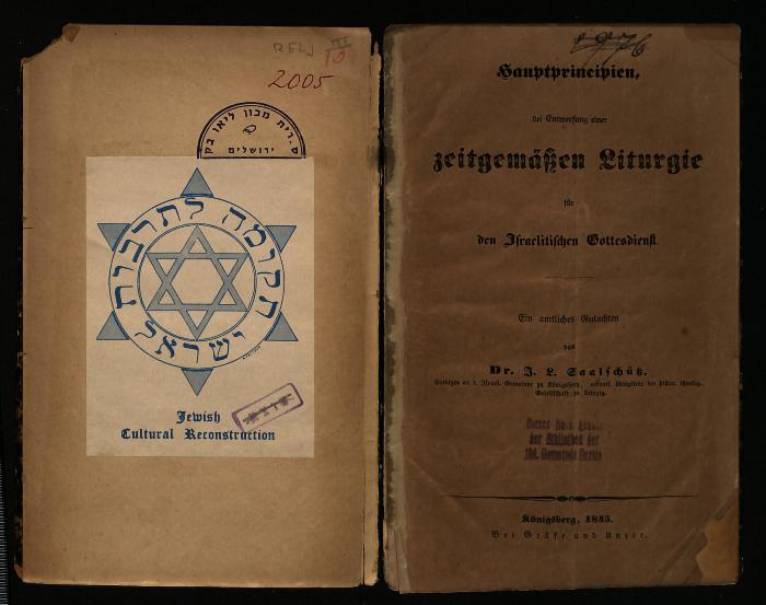 RELJ III 2005 : Hauptprinzipien bei Entwerfung einer zeitgemäßen Liturgie fuer den israelitischen Gottesdienst. (1845)