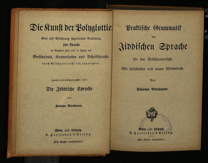 SPR IV 89/351 : Praktische Grammatik der Jiddischen Sprache für den Selbstunterricht (1918)