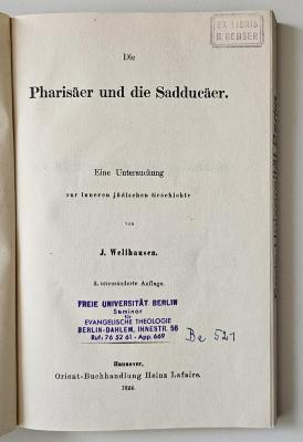 BC 8710 W451(2) : Die Pharisäer und die Sadducäer (1924)