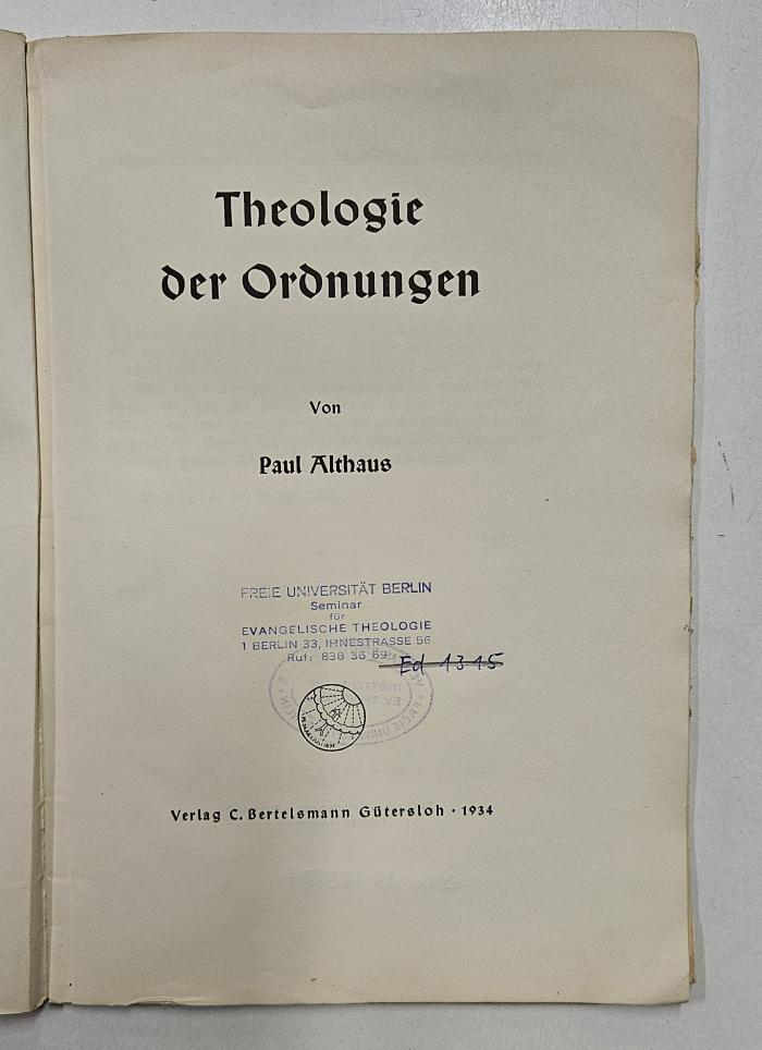 Box M 23507 : Theologie der Ordnungen (1934)