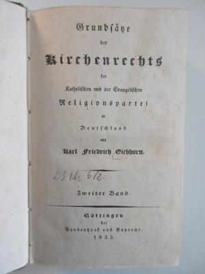 23 Ih 6/2 : Grundsätze des Kirchenrechts der katholischen und der evangelischen Religionspartei in Deutschland (1833)