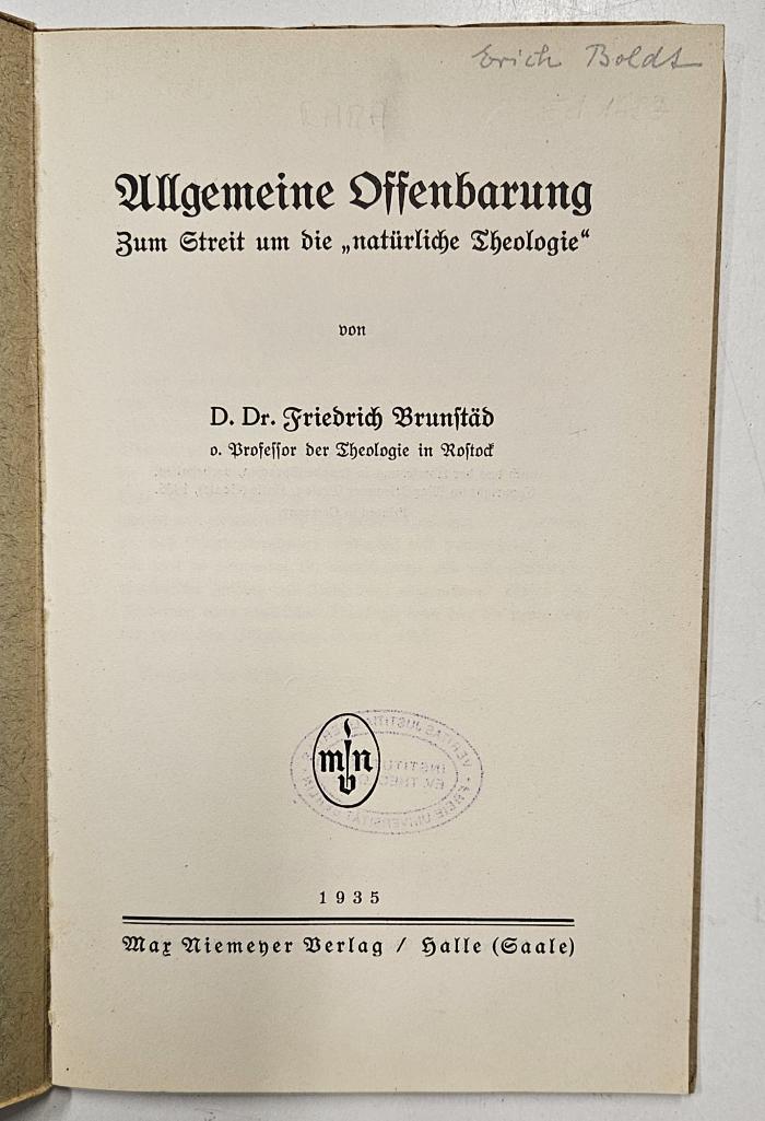 Box M 23470 : Allgemeine Offenbarung (1935)
