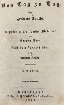 42/519 Nr. 1 : Von Tag zu Tag : Gegenstück zu den "Pariser Mysterien" von Eugen Sue : vier Theile (1844)