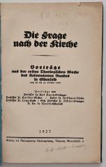 BH 2880 T391.1925 : Die Frage nach der Kirche (1927)