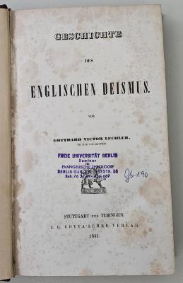 GB M 2059 : Geschichte des englischen Deismus (1841)