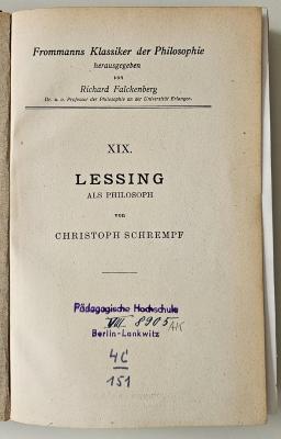 GI 6103 S378(2) : Lessing als Philosoph (1921)