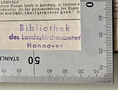 - (Bibliothek des Landeskirchenamtes Hannover), Stempel: Name; 'Bibliothek des Landeskirchenamtes Hannover'.  (Prototyp);BQ 1740 W485 : Der evangelische Pfarrer in Geschichte und Gegenwart (1925)