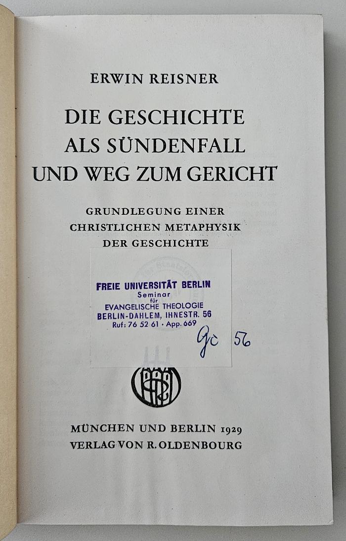 CC 8500 R377 G3 : Die Geschichte als Sündenfall und Weg zum Gericht (1929)