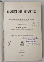 CC 5900 D486(2) : Die Elemente der Metaphysik (1890)