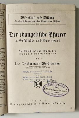 BQ 1740 W485 : Der evangelische Pfarrer in Geschichte und Gegenwart (1925)
