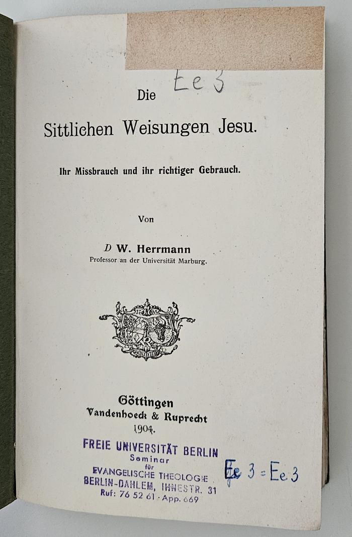 BH 1820 S623(2) : Die sittlichen Weisungen Jesu (1907)