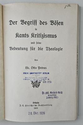 CF 5017 P493 : Der Begriff des Bösen in Kants Kritizismus und seine Bedeutung für die Theologie (1913)