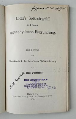 CG 5197 W477 : Lotze's Gottesbegriff und dessen metaphysische Begründung (1893)