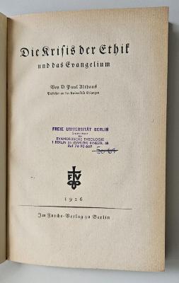 BH 2200 K92 : Die Krisis der Ethik und das Evangelium (1926)
