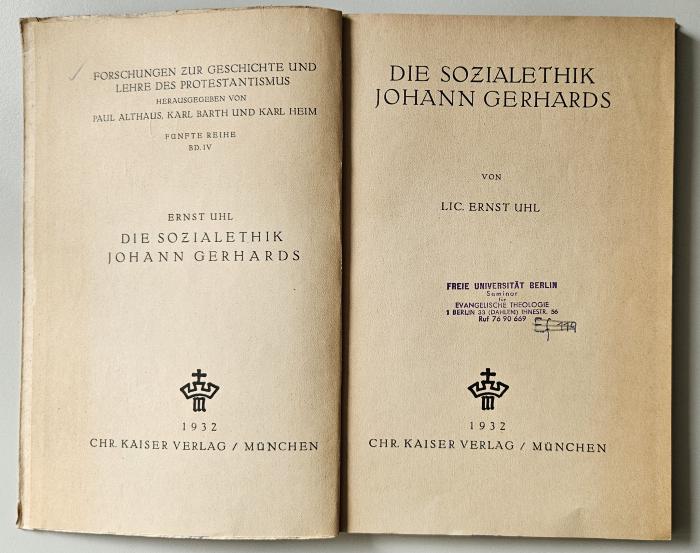 BH 1325 U31 : Die Sozialethik Johann Gerhards (1932)