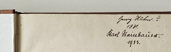 BH 2200 L442(2) : Der Lebendige (1926);-, Von Hand: Autogramm, Name, Datum; 'Georg Hahn. [Kreuz]. 1931.';-, Von Hand: Autogramm, Name, Datum; 'Karl Steinbauer. 1933.'