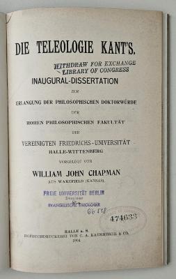 CF 5017 C466 : Die Teleologie Kant's (1904)