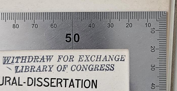 - (Library of Congress), Stempel: Berufsangabe/Titel/Branche; 'Withdraw for Exchange Library of Congress'.  (Prototyp);CF 5017 C466 : Die Teleologie Kant's (1904)