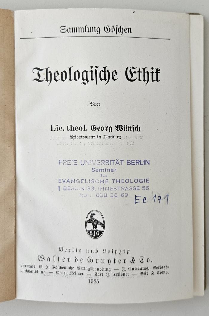 BK 1400 W959 : Theologische Ethik (1925)