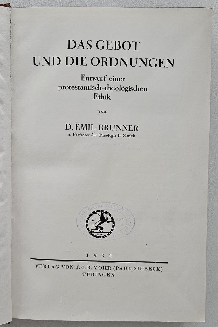 BH 2215 G293 : Das Gebot und die Ordnungen (1932)