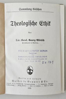 BK 1400 W959 : Theologische Ethik (1925)