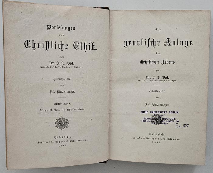 BK 1250 B393-1 und -2/3 : Vorlesungen über christliche Ethik (1882-1883)